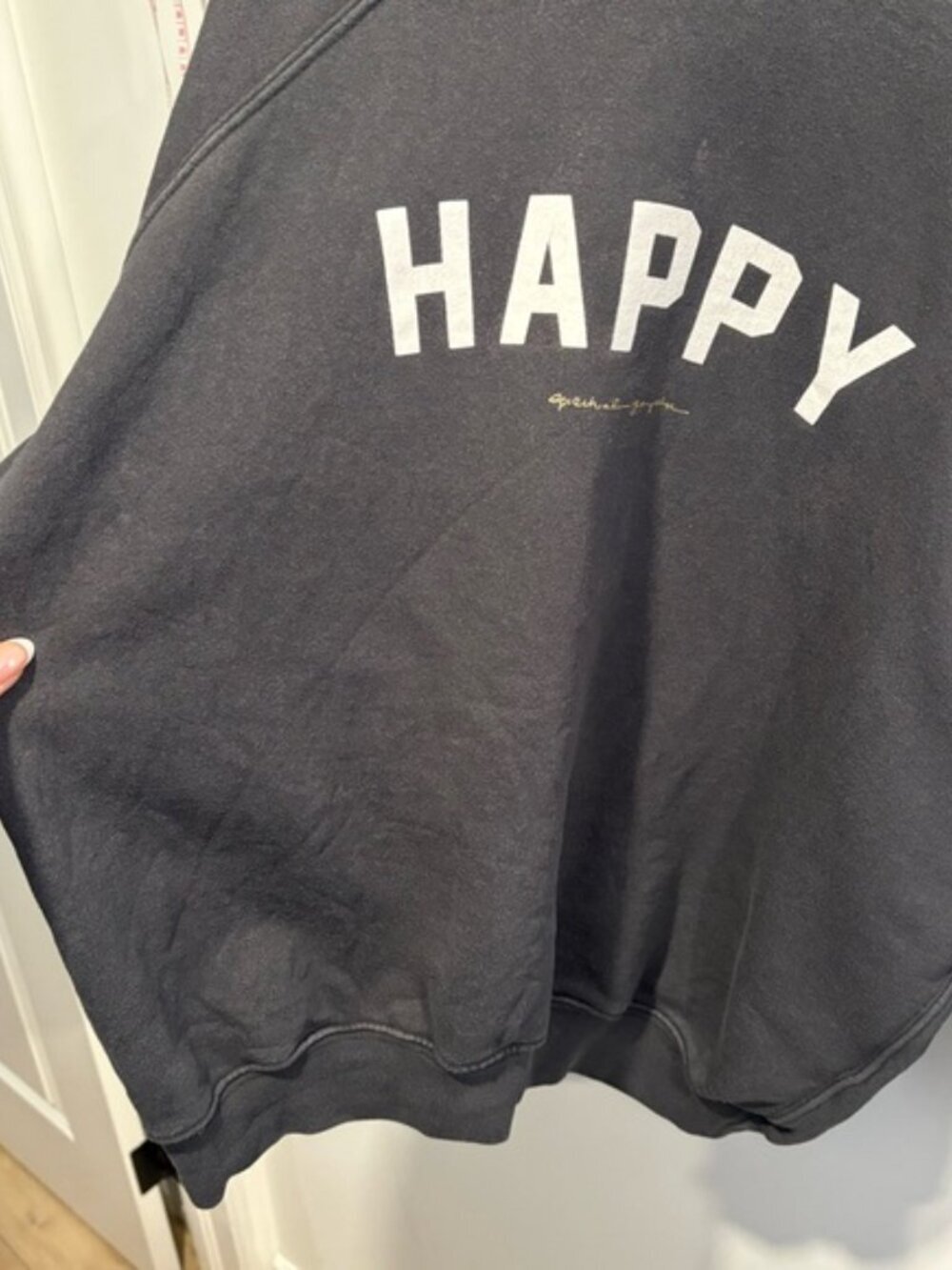 Spiritual Gangster HAPPY Rainbow Stripe Raglan Sweatshirt Size Large Dark Gray - Picture 7 of 15
